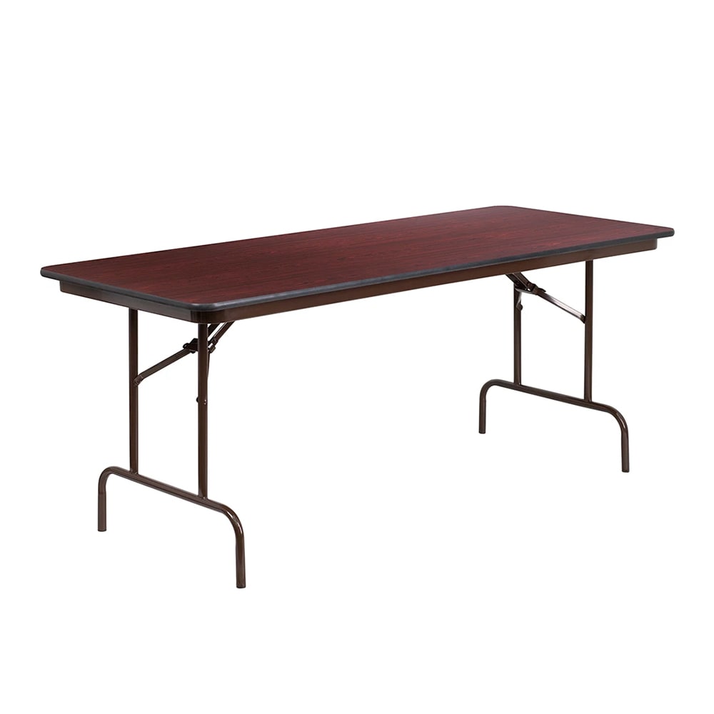 MoTak M163 72" x 30" Rectangular Folding Table w/ High Pressure Mahogany Laminate Top - Pedestal Legs