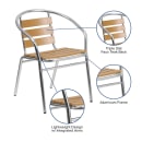 MoTak M170 Stackable Armchair w/ Faux Teak Ladder Back & Seat - Aluminum Frame, Indoor/Outdoor thumbnail 6