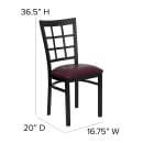 MoTak M172 Restaurant Chair w/ Window Pane Back - Burgundy Vinyl Seat w/ Black Powder Coated Steel Frame thumbnail 2