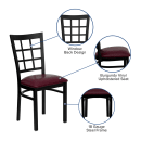 MoTak M172 Restaurant Chair w/ Window Pane Back - Burgundy Vinyl Seat w/ Black Powder Coated Steel Frame thumbnail 3