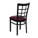 MoTak M172 Restaurant Chair w/ Window Pane Back - Burgundy Vinyl Seat w/ Black Powder Coated Steel Frame thumbnail 4
