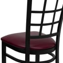 MoTak M172 Restaurant Chair w/ Window Pane Back - Burgundy Vinyl Seat w/ Black Powder Coated Steel Frame thumbnail 8