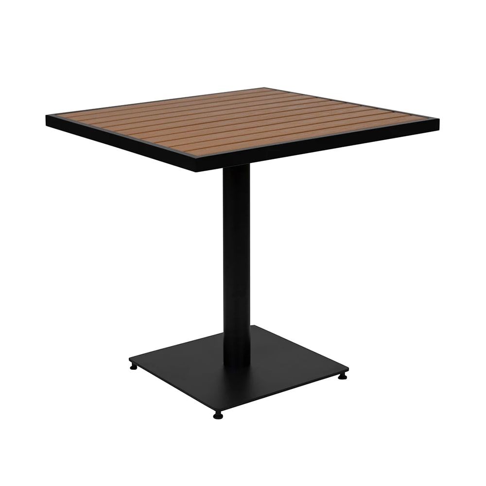 MoTak M173 30" Square Patio Table - 30"H, Faux Teak Top w/ Black Powder Coated Steel Base