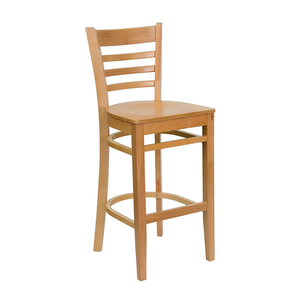 MoTak M174 Bar Stool w/ Natural Wood Ladder Back, Wood Seat