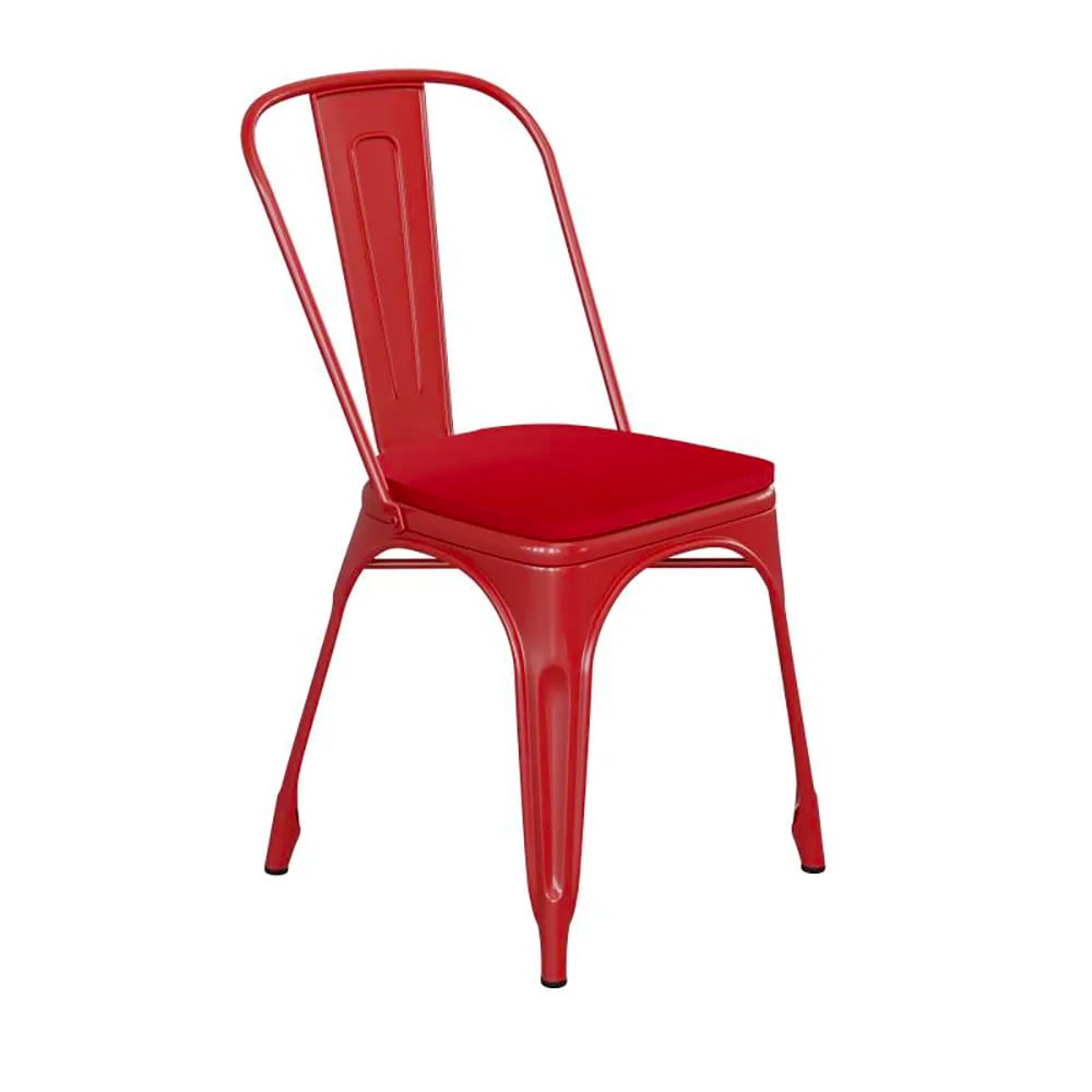 MoTak M179 Stackable Chair w/ Vertical Slat Back - Red Powder Coated Steel w/ Wood Seat, Indoor/Outdoor