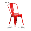 MoTak M179 Stackable Chair w/ Vertical Slat Back - Red Powder Coated Steel w/ Wood Seat, Indoor/Outdoor thumbnail 2