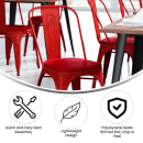 MoTak M179 Stackable Chair w/ Vertical Slat Back - Red Powder Coated Steel w/ Wood Seat, Indoor/Outdoor thumbnail 5
