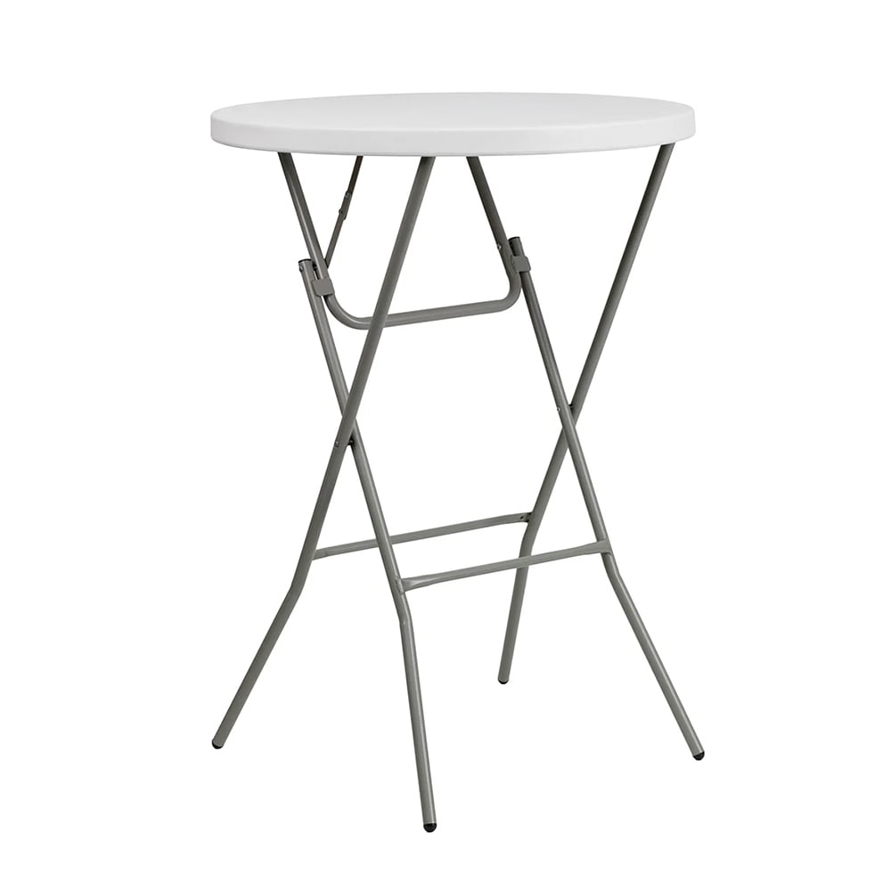 MoTak M181 31 1/4" x 43 3/4"H Round Folding Table w/ Granite White Plastic Top, Indoor/Outdoor