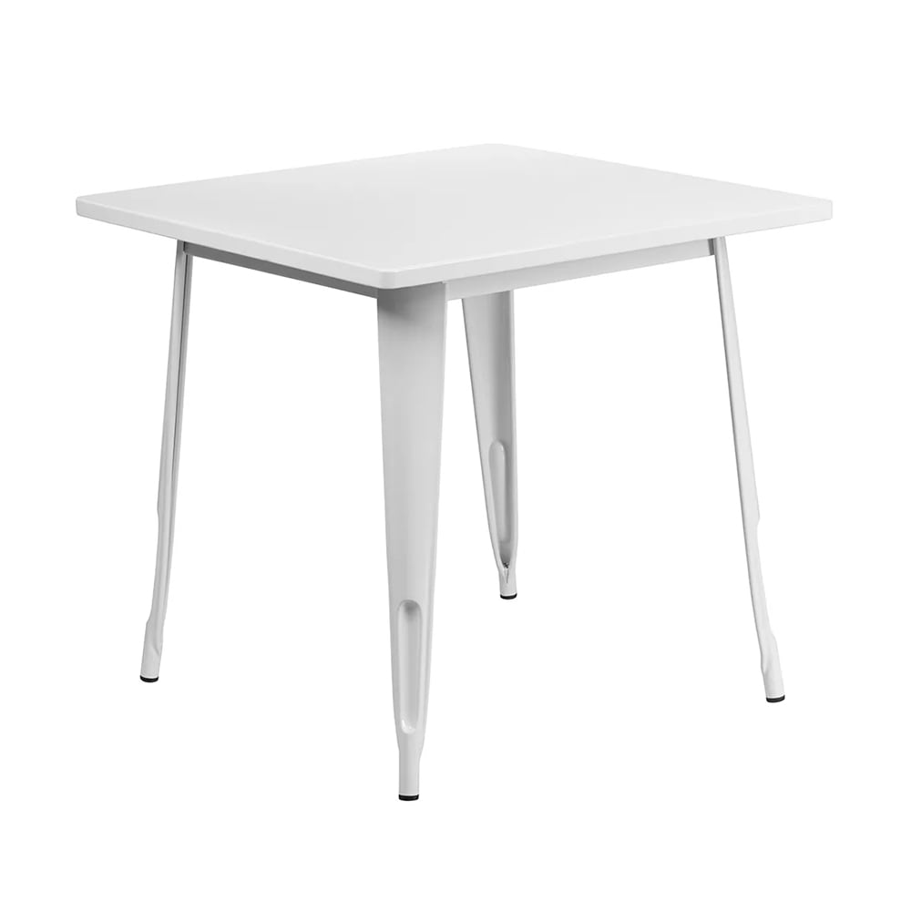 MoTak M182 31 1/2" Square Dining Height Table - White Powder Coated Steel, Indoor/Outdoor