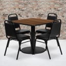 MoTak M183 36" Square Table w/ (4) Banquet Chairs - Walnut Laminate Top, Black Powder Coated Cast Iron Base thumbnail 2