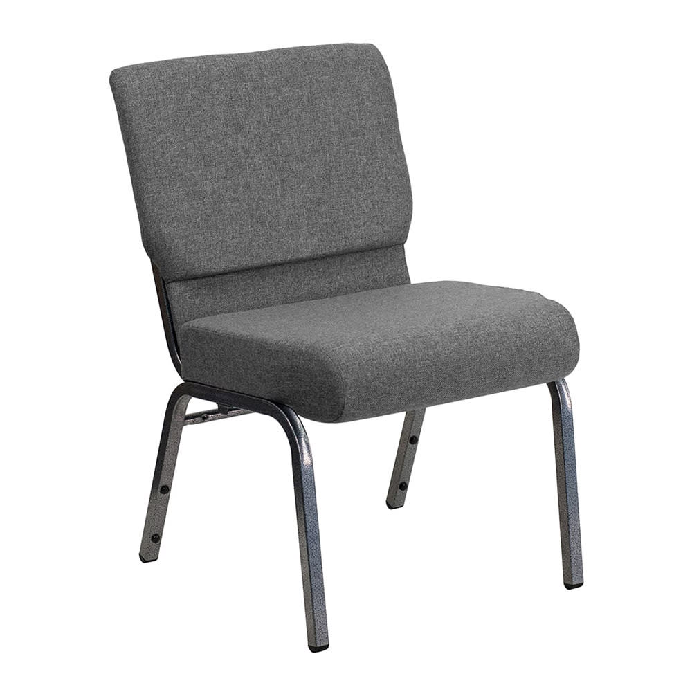 MoTak M184 Stackable Extra Wide Church Chair - Silver Steel Frame w/ Gray Polyester Back & Seat