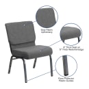MoTak M184 Stackable Extra Wide Church Chair - Silver Steel Frame w/ Gray Polyester Back & Seat thumbnail 3