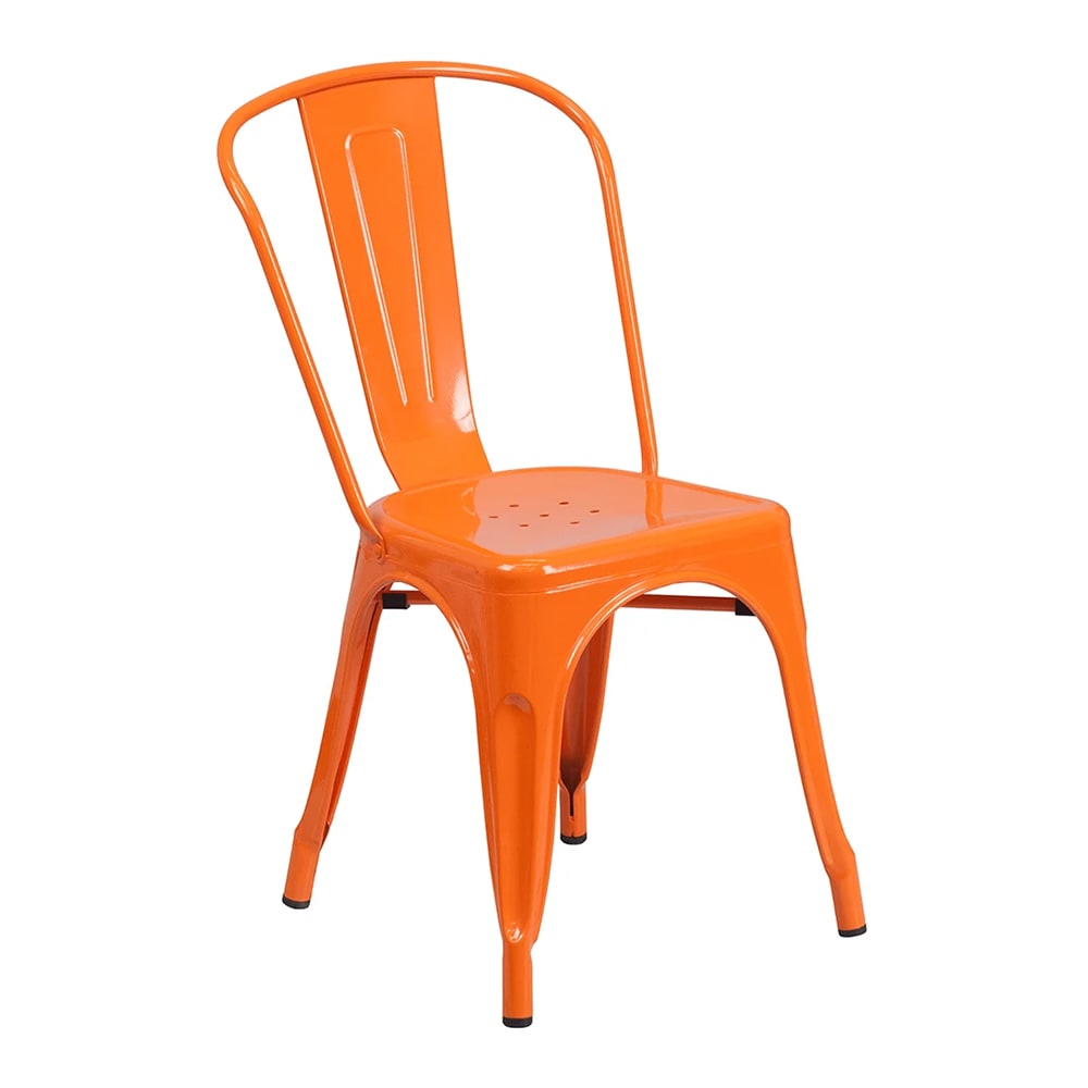 MoTak M186 Stackable Side Chair w/ Vertical Slat Back - Orange Powder Coated Steel, Indoor/Outdoor