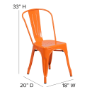 MoTak M186 Stackable Side Chair w/ Vertical Slat Back - Orange Powder Coated Steel, Indoor/Outdoor thumbnail 2