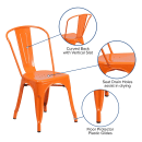 MoTak M186 Stackable Side Chair w/ Vertical Slat Back - Orange Powder Coated Steel, Indoor/Outdoor thumbnail 6