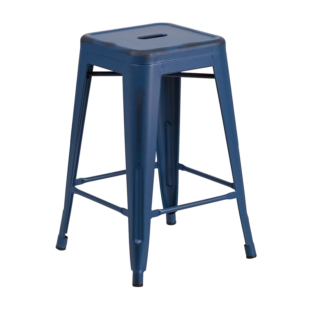 MoTak M187 Counter Height Backless Bar Stool - Power Coated Steel, Antique Blue