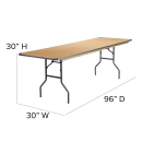 MoTak M189 Rectangular Heavy Duty Folding Banquet Table - Birchwood Tabletop, 96"W x 30"D x 30"H thumbnail 2