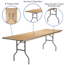 MoTak M189 Rectangular Heavy Duty Folding Banquet Table - Birchwood Tabletop, 96"W x 30"D x 30"H thumbnail 5