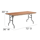 MoTak M190 Rectangular Folding Banquet Table - Hardwood Tabletop, 72"W x 36"D x 30"H thumbnail 2