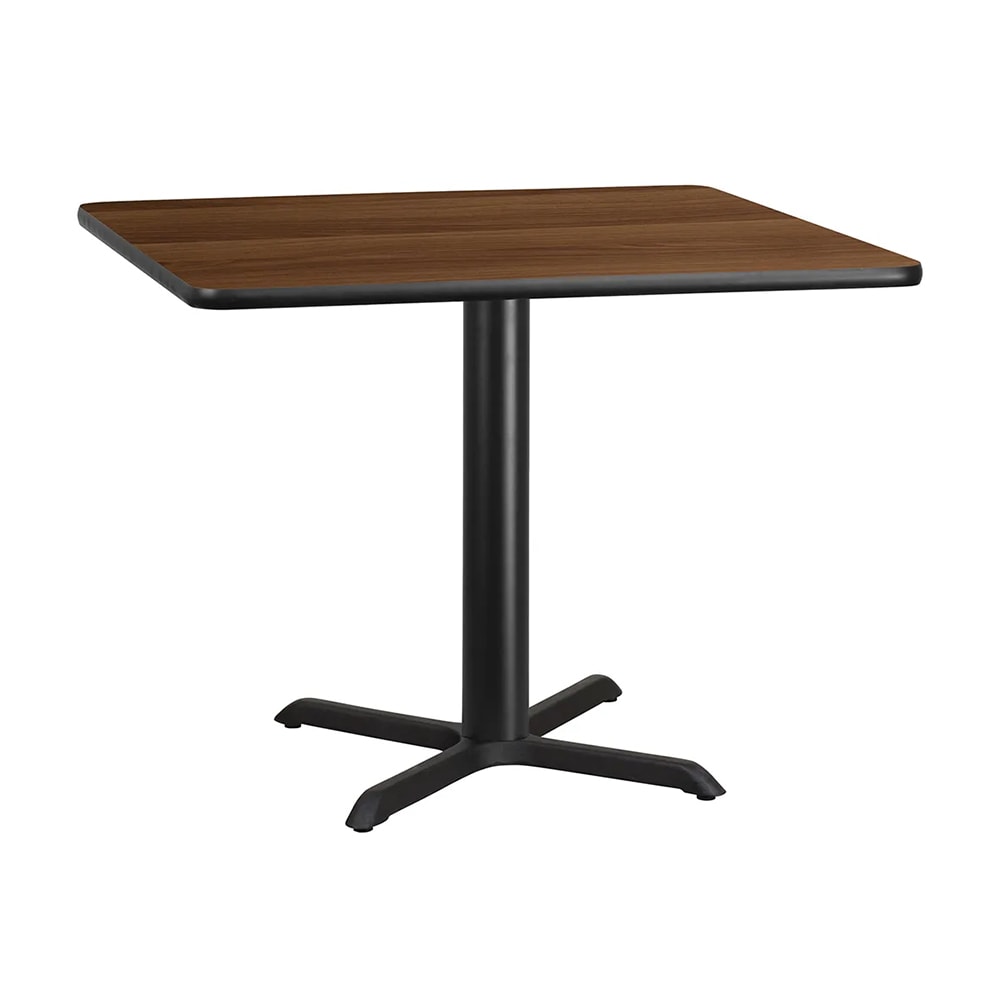 MoTak M193 42" Square Dining Height Table, Walnut Laminate Top w/ Black Powder Coated Cast Iron Base