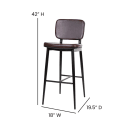 MoTak M194 Bar Stool w/ Black Powder Coated Iron Frame, Brown LeatherSoft Upholstered Back & Seat thumbnail 2