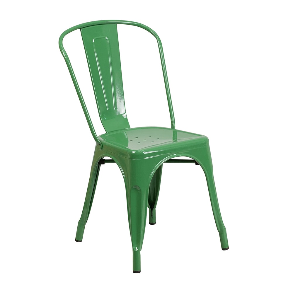 MoTak M195 Stackable Side Chair w/ Vertical Slat Back - Green Powder Coated Steel, Indoor/Outdoor