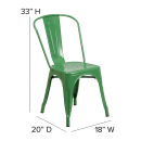 MoTak M195 Stackable Side Chair w/ Vertical Slat Back - Green Powder Coated Steel, Indoor/Outdoor thumbnail 2
