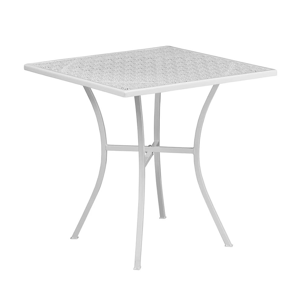 MoTak M199 28" Square Patio Table  - White Powder Coated Steel w/ Rain Flower Design