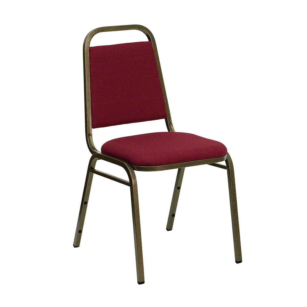 MoTak M200 Stackable Banquet Chair - Gold Steel Frame w/ Burgundy Fabric Back & Seat