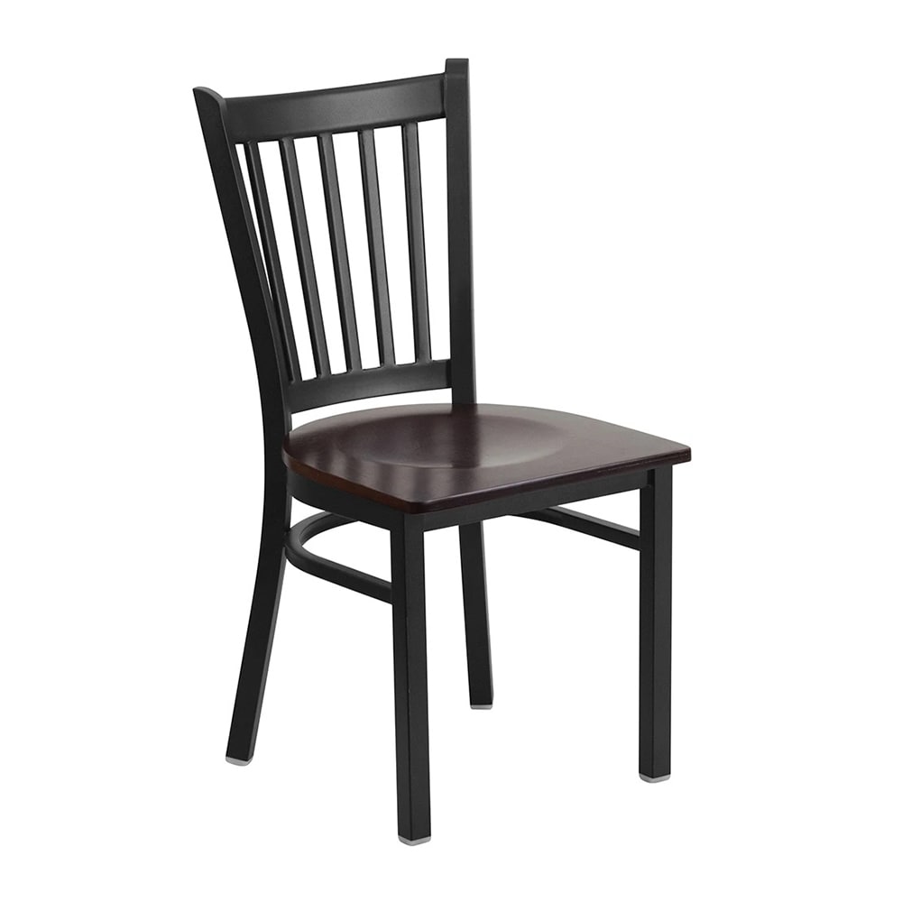 MoTak M204 Restaurant Chair w/ Slat Back - Walnut Wood Seat w/ Black Powder Coated Steel Frame