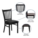 MoTak M204 Restaurant Chair w/ Slat Back - Walnut Wood Seat w/ Black Powder Coated Steel Frame thumbnail 3