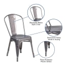 MoTak M205 Stackable Side Chair w/ Vertical Slat Back - Distressed Silver Powder Coated Metal, Indoor/Outdoor thumbnail 3