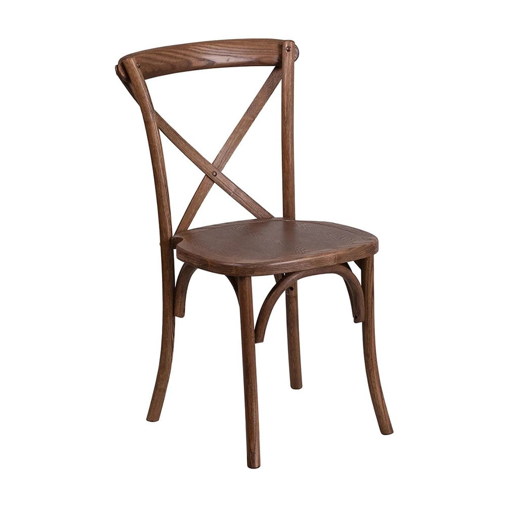 MoTak M207 Stackable Restaurant Chair w/ Cross Back - Pecan Finished Ash Wood Frame