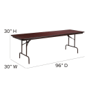 MoTak M208 96" x 30" Rectangular Folding Table - Mahogany Melamine Laminate Top w/ Pedestal Legs thumbnail 2