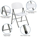 MoTak M209 Indoor/Outdoor Folding Chair - White Plastic Back & Seat w/ Gray Steel Frame thumbnail 6