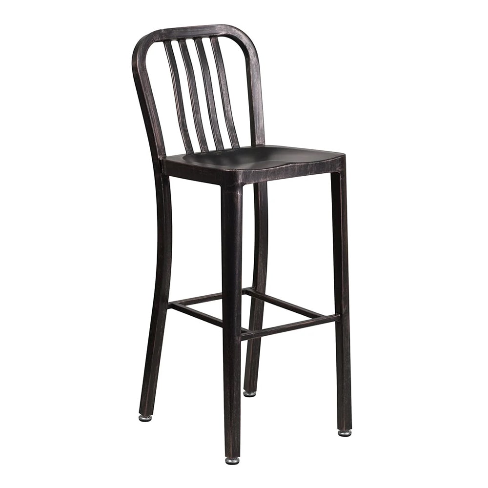 MoTak M211 Bar Stool w/ Vertical Slat Back - Powder Coated Steel, Black Antique Gold
