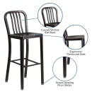 MoTak M211 Bar Stool w/ Vertical Slat Back - Powder Coated Steel, Black Antique Gold thumbnail 6