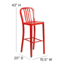 MoTak M212 Bar Stool w/ Vertical Slat Back - Powder Coated Steel, Red thumbnail 2