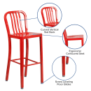 MoTak M212 Bar Stool w/ Vertical Slat Back - Powder Coated Steel, Red thumbnail 6