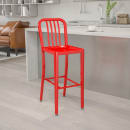 MoTak M212 Bar Stool w/ Vertical Slat Back - Powder Coated Steel, Red thumbnail 9