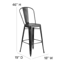 MoTak M213 Bar Stool w/ Curved Back - Powder Coated Steel, Distressed Black thumbnail 2