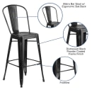 MoTak M213 Bar Stool w/ Curved Back - Powder Coated Steel, Distressed Black thumbnail 6