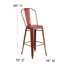 MoTak M216 Bar Stool w/ Curved Back - Powder Coated Steel, Distressed Kelly Red thumbnail 2