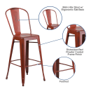MoTak M216 Bar Stool w/ Curved Back - Powder Coated Steel, Distressed Kelly Red thumbnail 6