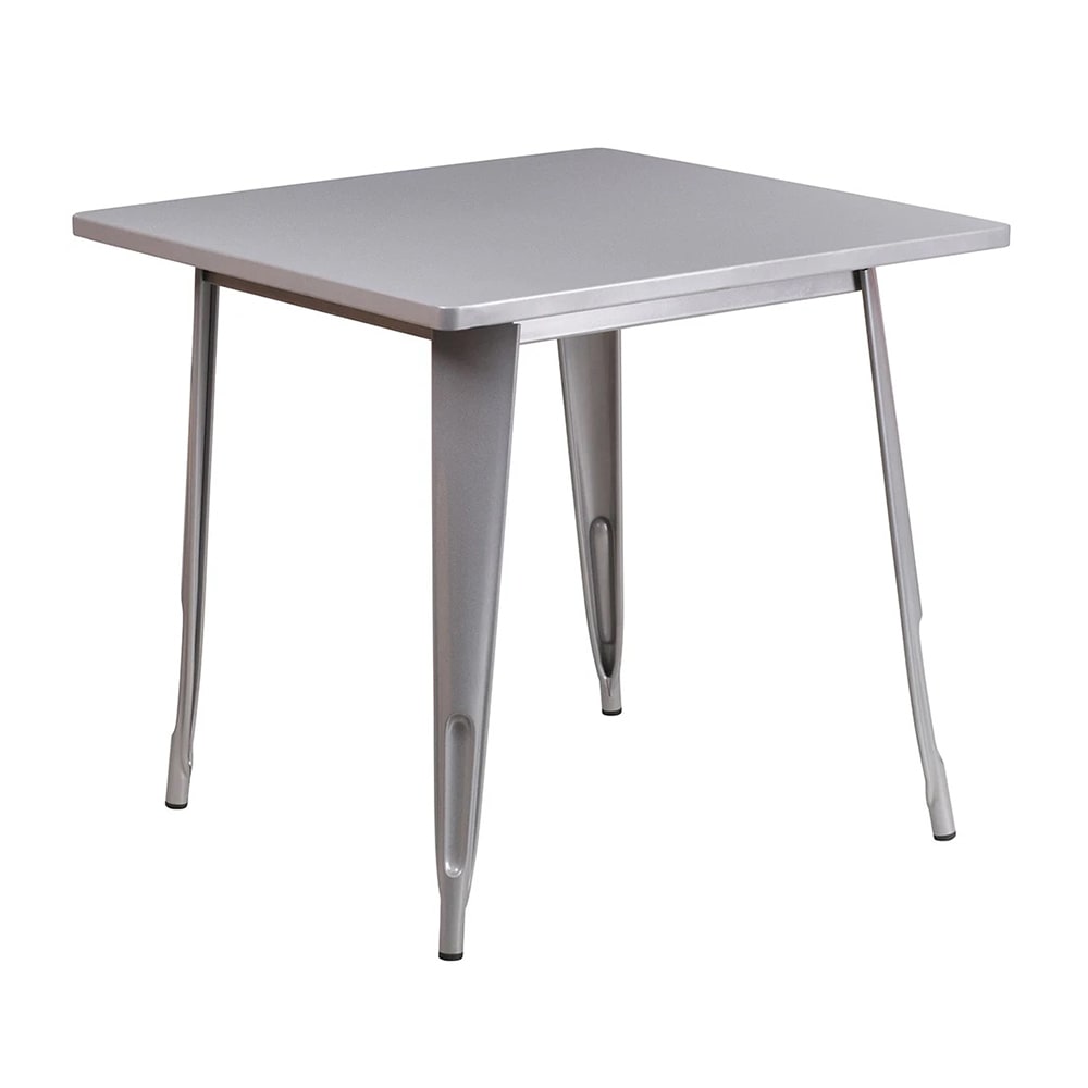 MoTak M217 31 1/2" Square Dining Height Table - Silver Powder Coated Steel, Indoor/Outdoor