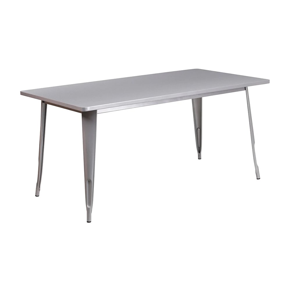 MoTak M218 Rectangular Dining Height Table - 63"W x 31 1/2"D,  Silver Powder Coated Steel, Indoor/Outdoor