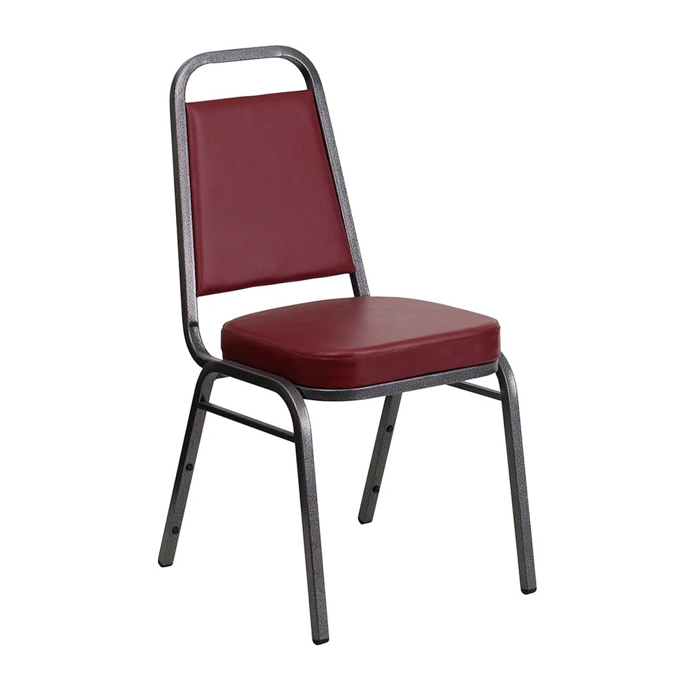 MoTak M219 Stackable Banquet Chair - Silver Steel Frame w/ Burgundy Vinyl Back & Seat