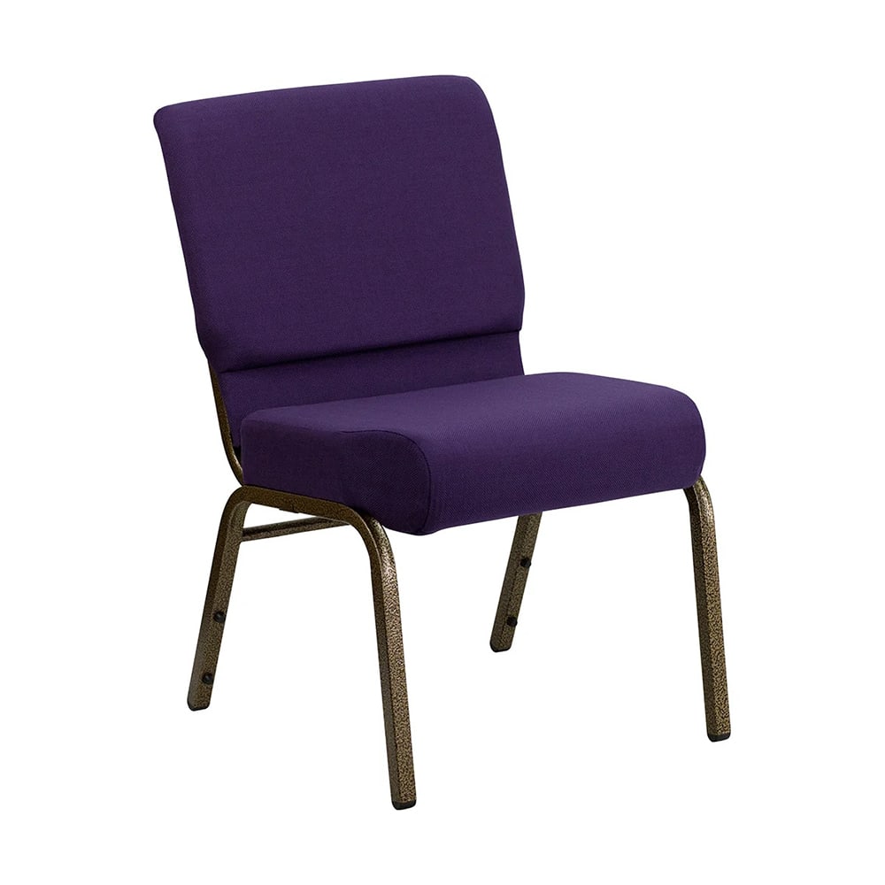 MoTak M221 Stackable Extra Wide Church Chair - Gold Steel Frame w/ Royal Purple Fabric Back & Seat