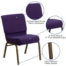 MoTak M221 Stackable Extra Wide Church Chair - Gold Steel Frame w/ Royal Purple Fabric Back & Seat thumbnail 6