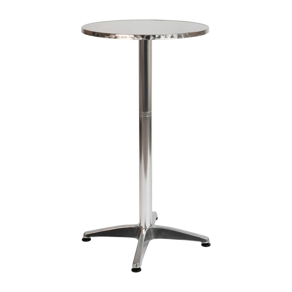MoTak M225 23 1/2" Round Bar Height Patio Table - Stainless Top w/ Aluminum Column & Base